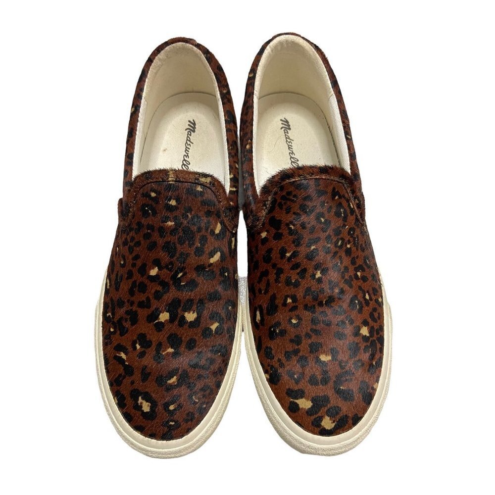 Madewell Sidewalk Recycled Canvas Slip On Calf Hair Leopard Print Sneakers-sz 9
